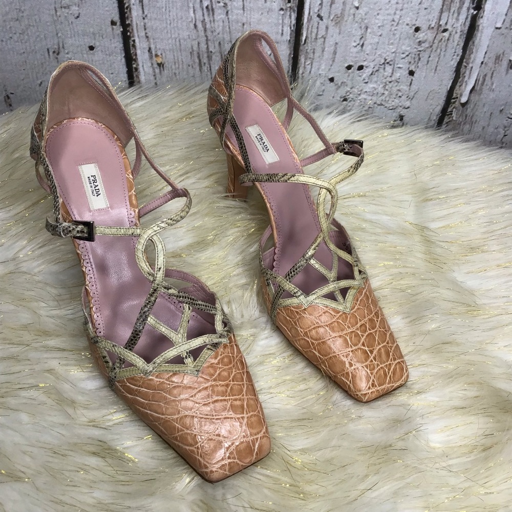 Prada vintage square toe t strap heels